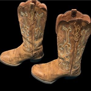 JUSTIN WOMEN'S 12" SQUARE TOE STAMPEDE WESTERN BOOTS brown SUEDE